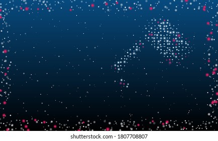 On the right is the sledgehammer symbol filled with white dots. Abstract futuristic frame of dots and circles. Some dots is pink. Vector illustration on blue background with stars
