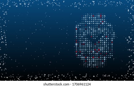 On the right is the smart watch symbol filled with white dots. Abstract futuristic frame of white dots and circles. Some dots is red. Vector illustration on blue background with stars