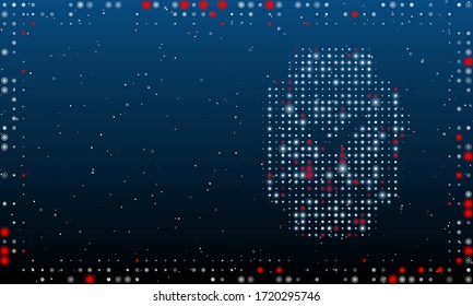 On the right is the smart watch symbol filled with white dots. Abstract futuristic frame of white dots and circles. Some dots is red. Vector illustration on blue background with stars