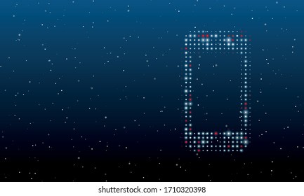 On the right is the smartphone symbol filled with white dots. Background pattern from white dots and circles of different shades. Some dots is red. Vector illustration on blue background with stars