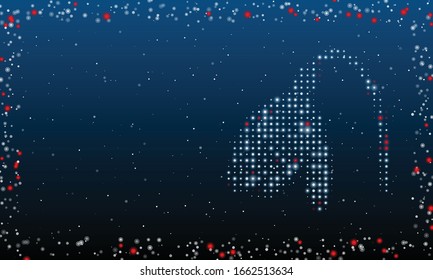 On the right is the snowdrop flower filled with white dots. Abstract futuristic frame of white dots and circles. Some dots is red. Vector illustration on blue background with stars