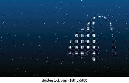 On the right is the snowdrop flower filled with white dots. Background pattern from white dots and circles of different shades. Vector illustration on blue background with stars