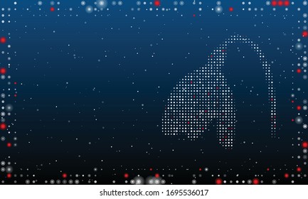 On the right is the snowdrop flower filled with white dots. Abstract futuristic frame of white dots and circles. Some dots is red. Vector illustration on blue background with stars