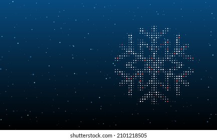 On the right is the snowflake symbol filled with white dots. Background pattern from dots and circles of different shades. Vector illustration on blue background with stars