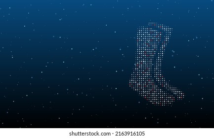 On the right is the socks symbol filled with white dots. Background pattern from dots and circles of different shades. Vector illustration on blue background with stars