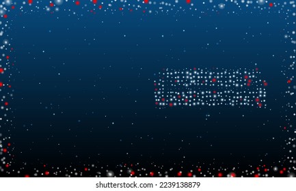 On the right is the sofa symbol filled with white dots. Pointillism style. Abstract futuristic frame of dots and circles. Some dots is red. Vector illustration on blue background with stars