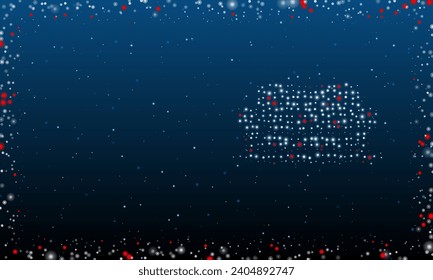 On the right is the sofa symbol filled with white dots. Pointillism style. Abstract futuristic frame of dots and circles. Some dots is red. Vector illustration on blue background with stars