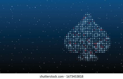 Auf der rechten Seite befindet sich das mit weißen Punkten gefüllte Doppel-Symbol. Hintergrundmuster aus weißen Punkten und Kreisen verschiedener Farbtöne. Einige Punkte sind rot. Vektorillustration auf blauem Hintergrund mit Sternen