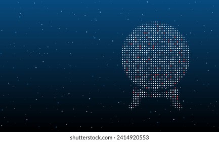 On the right is the spirit ball symbol filled with white dots. Background pattern from dots and circles of different shades. Vector illustration on blue background with stars