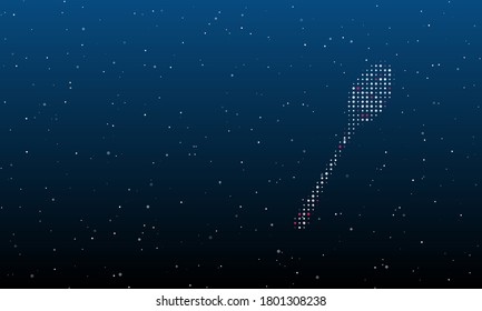 On the right is the spoon symbol filled with white dots. Background pattern from dots and circles of different shades. Some dots is pink. Vector illustration on blue background with stars