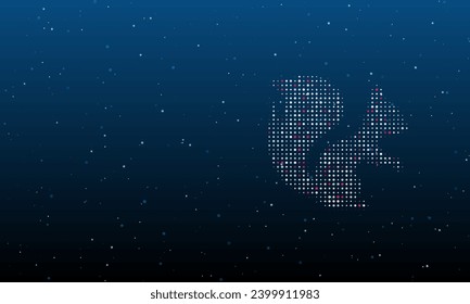 On the right is the squirrel symbol filled with white dots. Background pattern from dots and circles of different shades. Vector illustration on blue background with stars