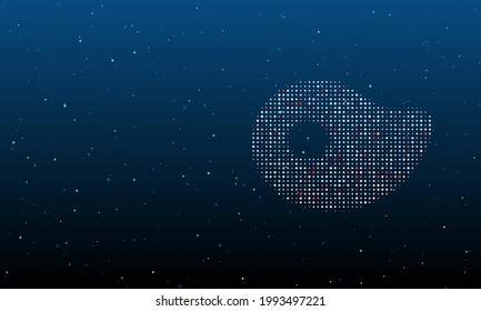 On the right is the steak symbol filled with white dots. Background pattern from dots and circles of different shades. Vector illustration on blue background with stars