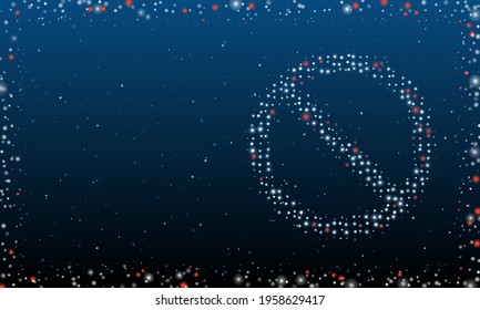 On the right is the stop symbol filled with white dots. Pointillism style. Abstract futuristic frame of dots and circles. Some dots is red. Vector illustration on blue background with stars
