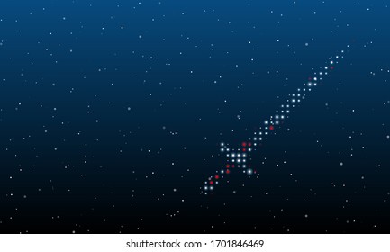 On the right is the sword symbol filled with white dots. Background pattern from white dots and circles of different shades. Some dots is red. Vector illustration on blue background with stars