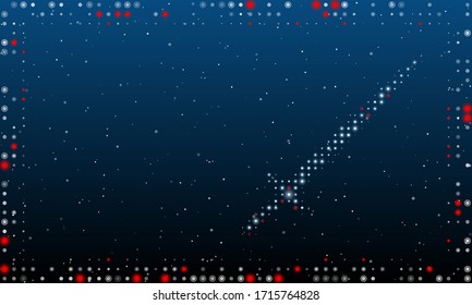 On the right is the sword symbol filled with white dots. Abstract futuristic frame of white dots and circles. Some dots is red. Vector illustration on blue background with stars