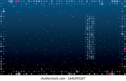 On the right is the symbol of the letter I filled with white dots. Abstract futuristic frame of white dots and circles. Some dots is highlighter. Vector illustration on blue background with stars