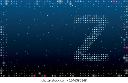 On the right is the symbol of the letter Z filled with white dots. Abstract futuristic frame of white dots and circles. Some dots is highlighter. Vector illustration on blue background with stars