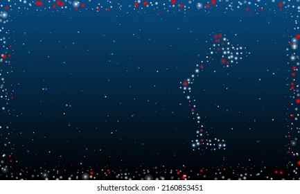 On the right is the table lamp symbol filled with white dots. Pointillism style. Abstract futuristic frame of dots and circles. Some dots is red. Vector illustration on blue background with stars