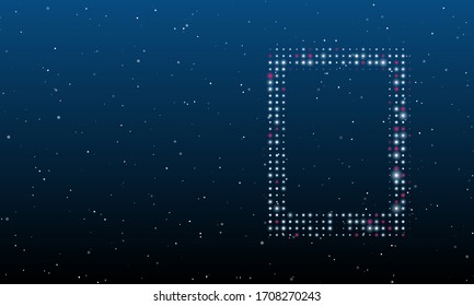 A la derecha está el símbolo del comprimido con puntos blancos. Patrón de fondo de puntos blancos y círculos de diferentes tonalidades. Algunos puntos son rosas. Ilustración vectorial sobre fondo azul con estrellas