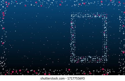 A la derecha está el símbolo del comprimido con puntos blancos. Dibujo futurista abstracto de puntos y círculos blancos. Algunos puntos son rosas. Ilustración vectorial sobre fondo azul con estrellas