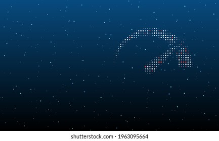On the right is the tachometer symbol filled with white dots. Background pattern from dots and circles of different shades. Vector illustration on blue background with stars