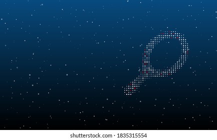 On the right is the tennis symbol filled with white dots. Background pattern from dots and circles of different shades. Some dots is red. Vector illustration on blue background with stars