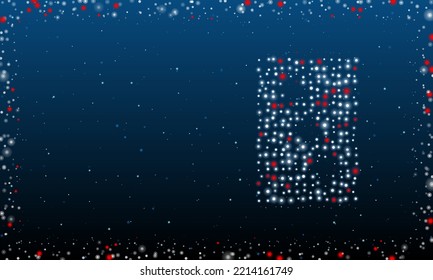 On the right is the Three of Clubs playing symbol filled with white dots. Abstract futuristic frame of dots and circles. Vector illustration on blue background with stars