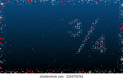 On the right is the three quarters symbol filled with white dots. Pointillism style. Abstract futuristic frame of dots and circles. Some dots is red. Vector illustration on blue background with stars