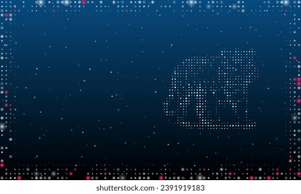 A la derecha está el símbolo tigre lleno de puntos blancos. Estilo de puntillismo. Resumen marco futurista de puntos y círculos. Algunos puntos son rosas. Ilustración vectorial sobre fondo azul con estrellas