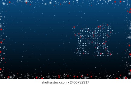 On the right is the tiger symbol filled with white dots. Pointillism style. Abstract futuristic frame of dots and circles. Some dots is red. Vector illustration on blue background with stars