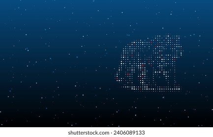 On the right is the tiger symbol filled with white dots. Background pattern from dots and circles of different shades. Vector illustration on blue background with stars