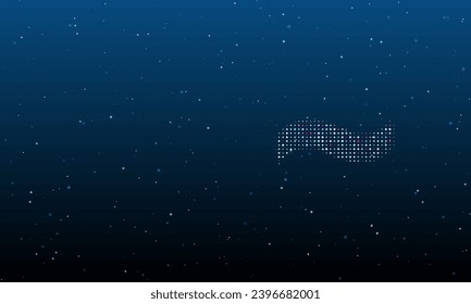 Auf der rechten Seite befindet sich das mit weißen Punkten gefüllte Tilde-Symbol. Hintergrundmuster aus Punkten und Kreisen verschiedener Farben. Vektorgrafik auf blauem Hintergrund mit Sternen