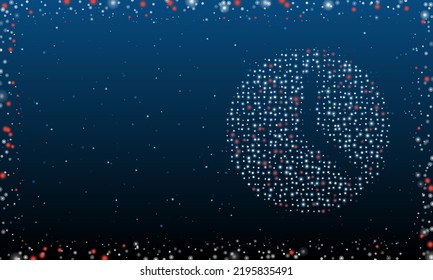 On the right is the time symbol filled with white dots. Pointillism style. Abstract futuristic frame of dots and circles. Some dots is red. Vector illustration on blue background with stars
