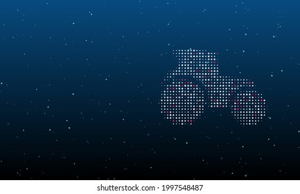 On the right is the tractor symbol filled with white dots. Background pattern from dots and circles of different shades. Vector illustration on blue background with stars