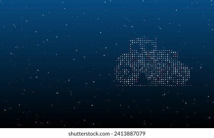 On the right is the tractor symbol filled with white dots. Background pattern from dots and circles of different shades. Vector illustration on blue background with stars