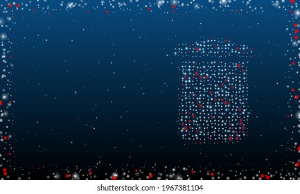 A la derecha está el símbolo de la basura lleno de puntos blancos. Estilo de puntillismo. Resumen marco futurista de puntos y círculos. Algunos puntos son rojos. Ilustración vectorial sobre fondo azul con estrellas