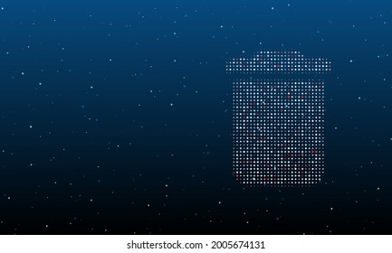 On the right is the trash symbol filled with white dots. Background pattern from dots and circles of different shades. Vector illustration on blue background with stars