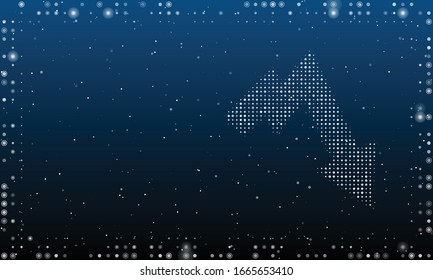 On the right - a trend down line filled with white dots. Abstract futuristic frame of white dots and circles. Vector illustration on blue background with stars