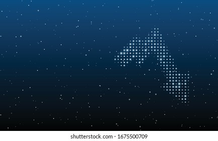 Auf der rechten Seite - ein Trend-Down-Linie gefüllt mit weißen Punkten. Hintergrundmuster aus weißen Punkten und Kreisen verschiedener Farbtöne. Vektorillustration auf blauem Hintergrund mit Sternen