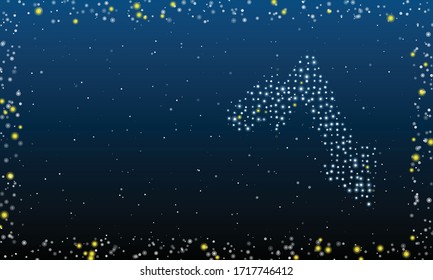 A la derecha - una tendencia hacia abajo llena de puntos blancos. Dibujo futurista abstracto de puntos y círculos blancos. Algunos puntos son amarillos. Ilustración vectorial sobre fondo azul con estrellas