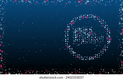 On the right is the truck traffic symbol filled with white dots. Pointillism style. Abstract futuristic frame of dots and circles. Some dots is pink. Vector illustration on blue background with stars