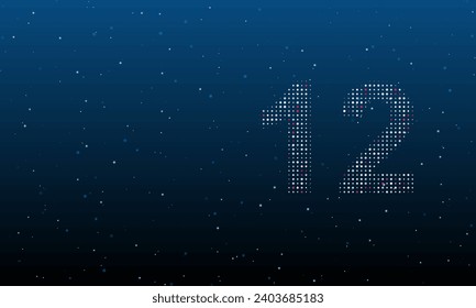 On the right is the twelve symbol filled with white dots. Background pattern from dots and circles of different shades. Vector illustration on blue background with stars