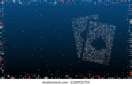 On the right is the two aces symbol filled with white dots. Pointillism style. Abstract futuristic frame of dots and circles. Some dots is red. Vector illustration on blue background with stars