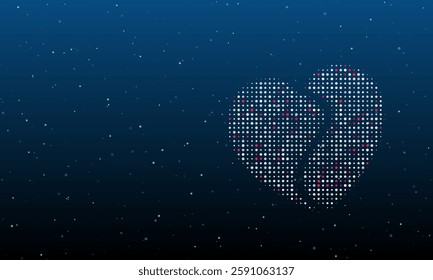 On the right is the two halves of a heart symbol filled with white dots. Background pattern from dots and circles of different shades. Vector illustration on blue background with stars