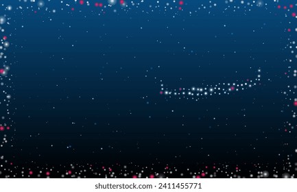 On the right is the two-handed saw symbol filled with white dots. Pointillism style. Abstract futuristic frame of dots and circles. Some dots is pink. Vector illustration on blue background with stars