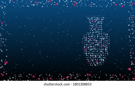 On the right is the vase symbol filled with white dots. Abstract futuristic frame of dots and circles. Some dots is pink. Vector illustration on blue background with stars