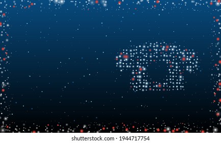 On the right is the vintage telephone symbol filled with white dots. Abstract futuristic frame of dots and circles. Vector illustration on blue background with stars