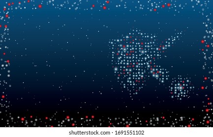 On the right is the virus bounces off the shield symbol filled with white dots. Abstract futuristic frame of white dots and circles. Some dots is red. Vector illustration on blue background with stars