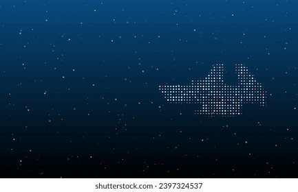 On the right is the vise symbol filled with white dots. Background pattern from dots and circles of different shades. Vector illustration on blue background with stars