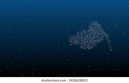 On the right is the vise symbol filled with white dots. Background pattern from dots and circles of different shades. Vector illustration on blue background with stars